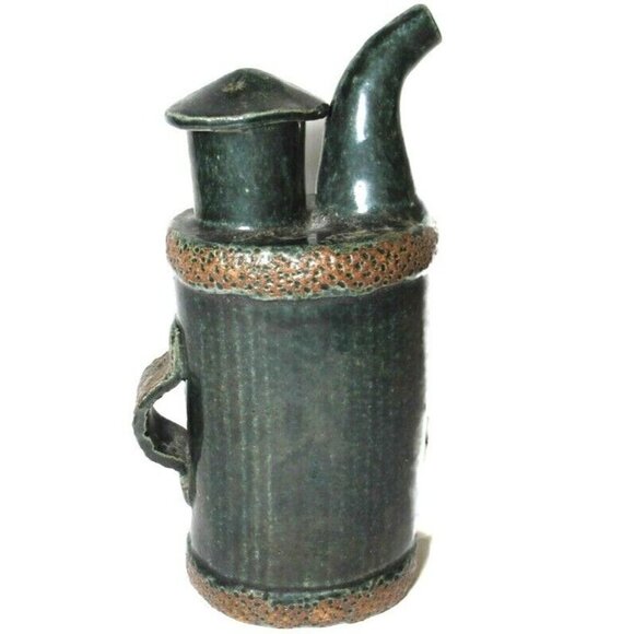 Green Glazed Teapot with Mushroom Lid Studio Art Pottery Unusual Style - Picture 7 of 12